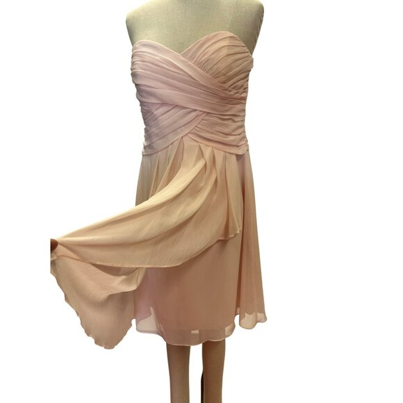 Davids Bridal Strapless Pink Dress Size 10 Formal Bridesmaid Short Prom Homecomi - Picture 5 of 7